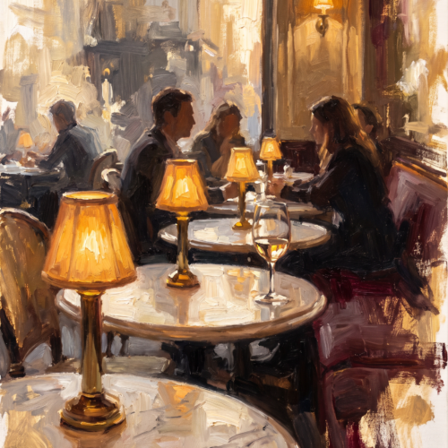 Cafe at Dusk — impressionist oil painting by Isabelle Moreau