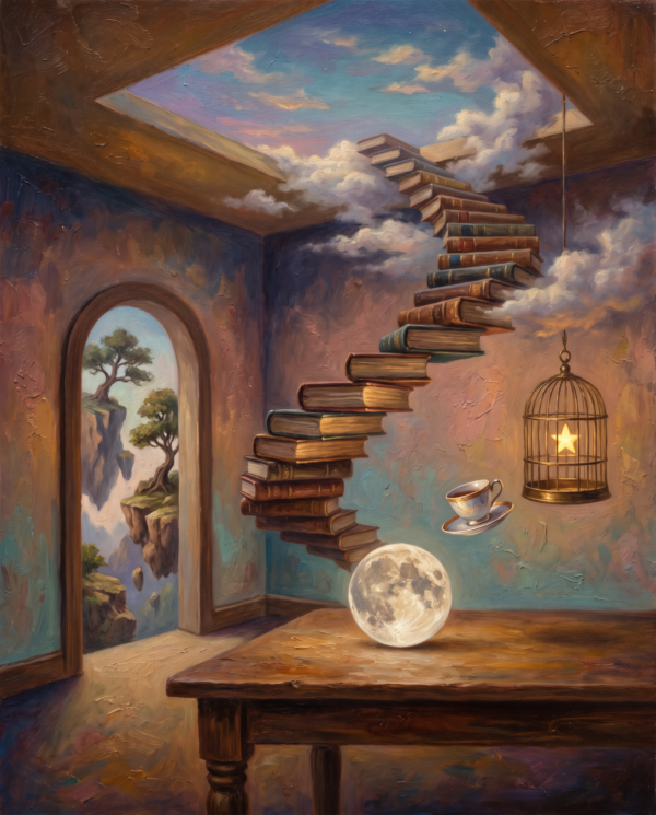 Dream Logic — surrealist oil painting by Carmen Delacroix