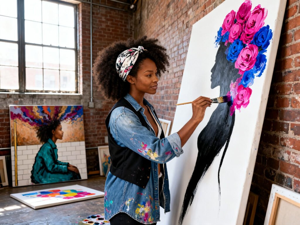 Naomi Brooks at work in the workroom