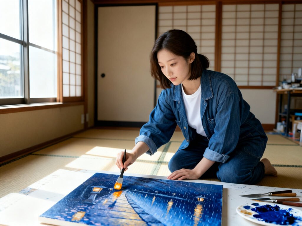 Yuki Tanaka at work in the workroom
