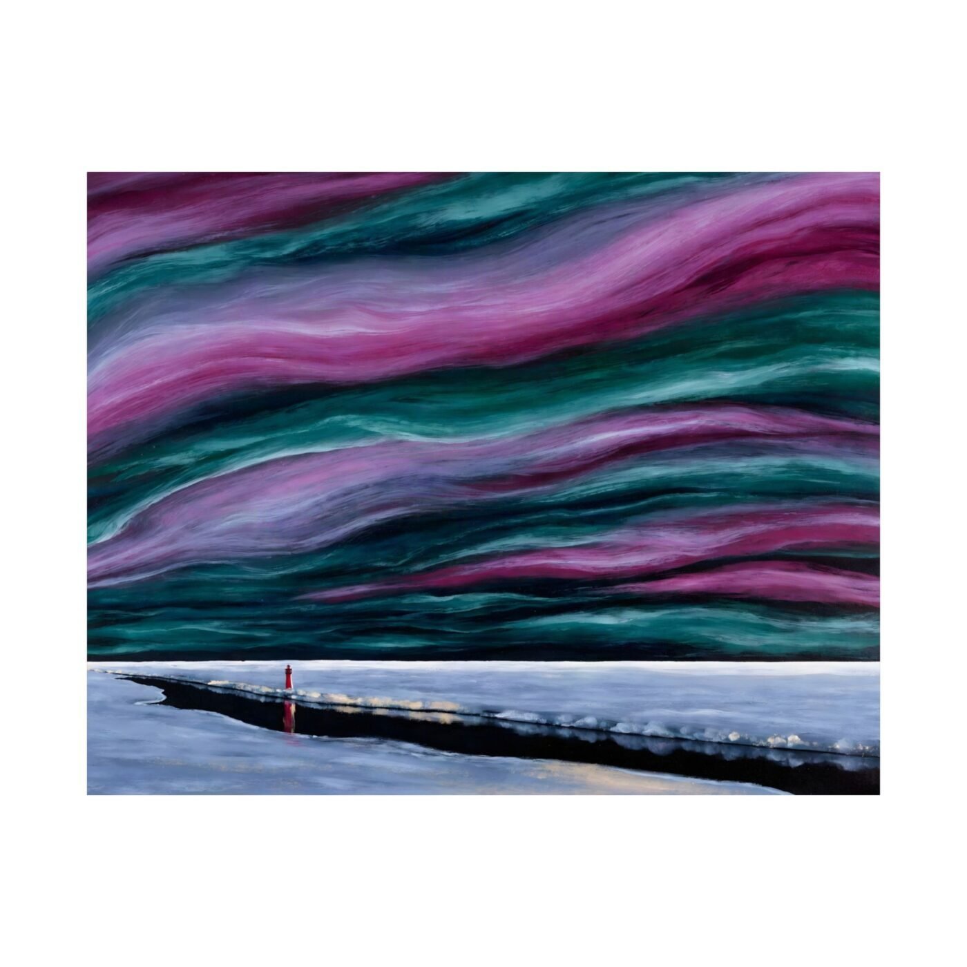 Ice Holding the Light: Why I Put the Horizon So Low by Sofia Larsson, shown in a room