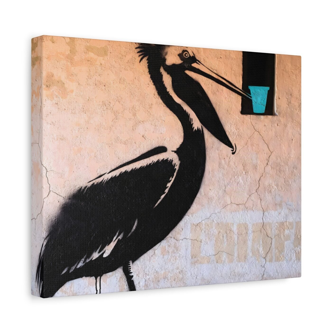 Cortadito on the Wing: the pelican knows what time it is by Luna Vasquez, shown in a room