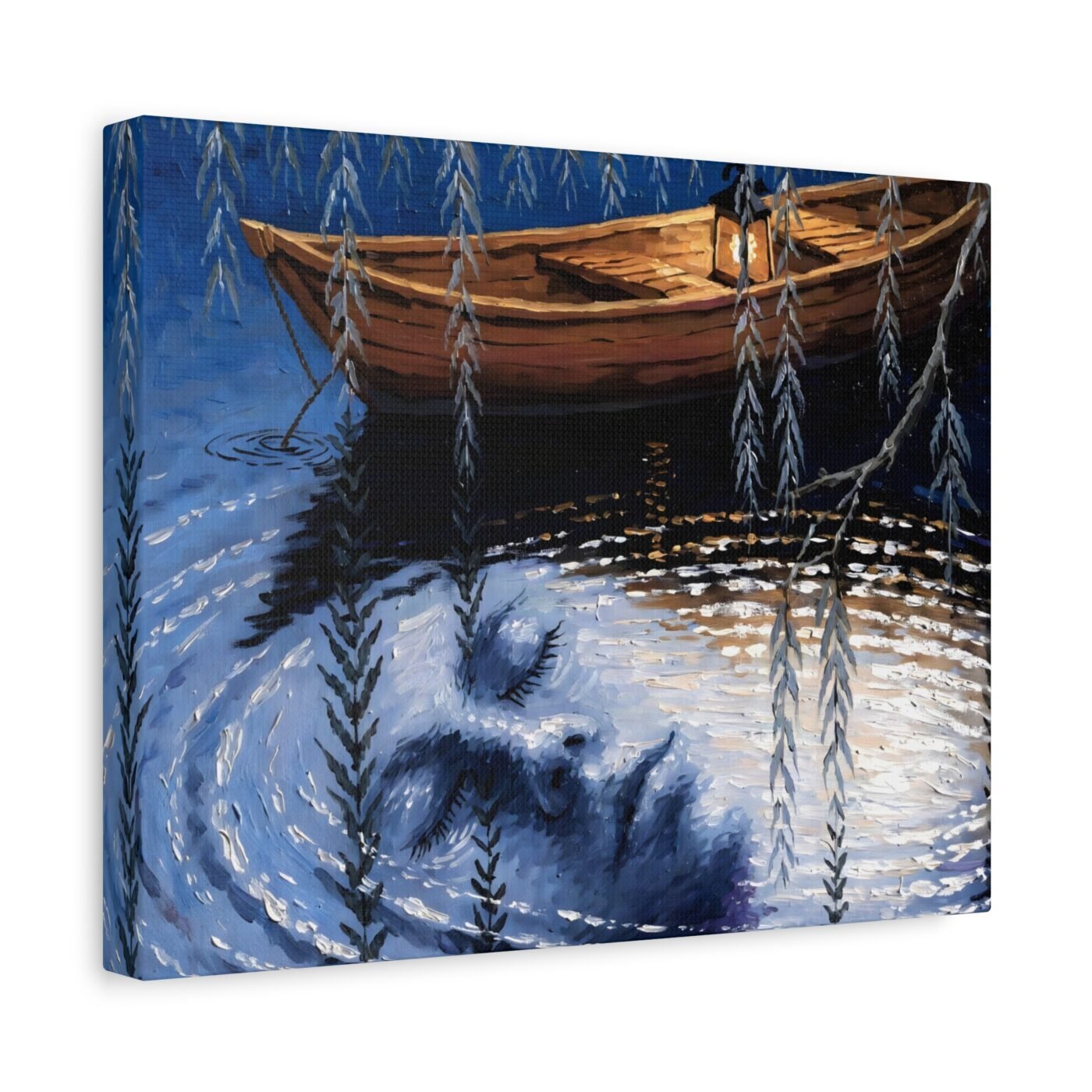 Willow Sleeping Below: the face I hid in water by Carmen Delacroix, shown in a room