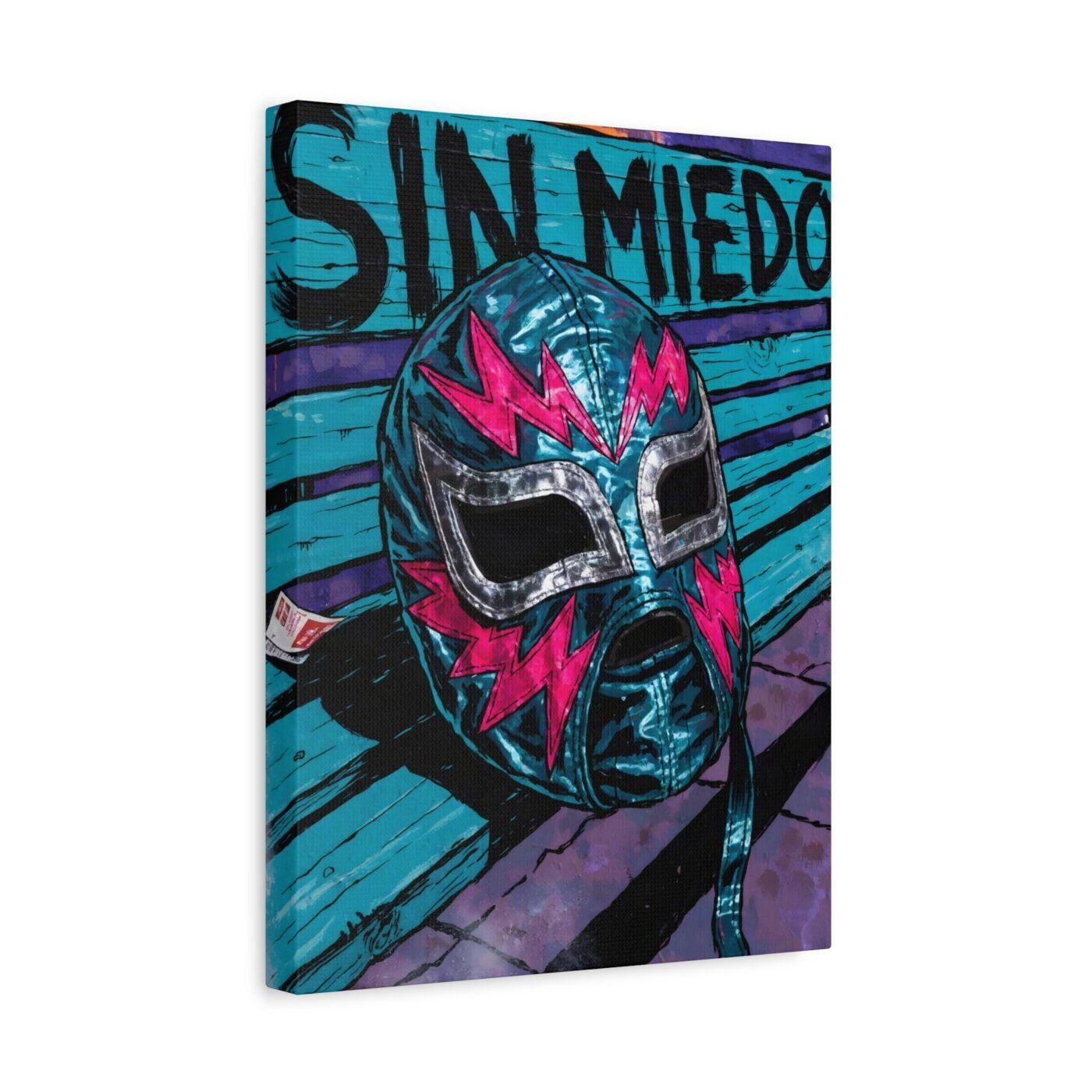 Mask Left Behind: when the warrior takes the bus by Chris Vega, shown in a room