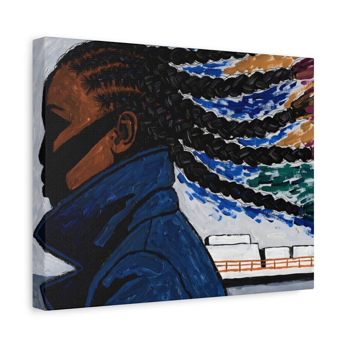 Wind Pulling Everything East: when the hair tells the story by Naomi Brooks, shown in a room