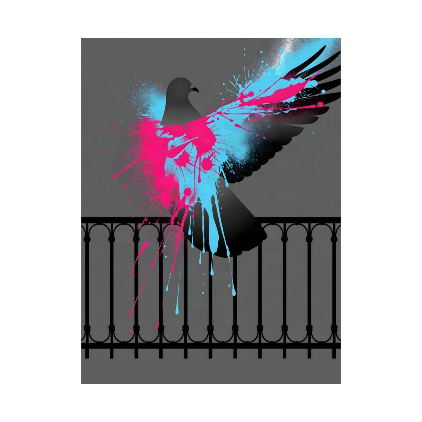 Wing Unfolding Fuchsia: One Pigeon, One Burst by Kai Reynolds, shown in a room