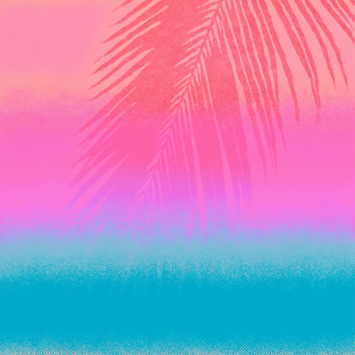A flat vertical gradient artwork melting dusk pink into turquoise with faint halftone grain in the transitions and a warm band of colour through the centre. A flat vertical gradient artwork melting dusk pink into turquoise with faint halftone grain in the transitions and a warm band of colour through the centre.