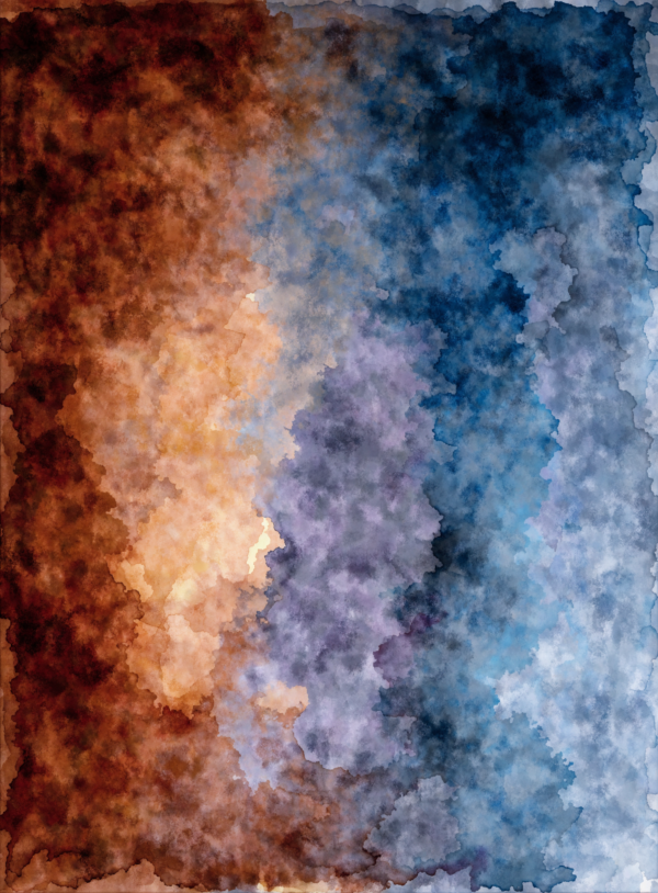 ExFbV8SwePc7S8D6lcLX2_YgHZifve.webp A tall abstract artwork of thin sienna and slate washes bleeding into one another, the border between warm and cool left soft rather than sharp.