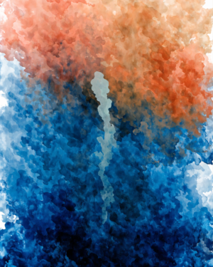Ld_RZL_B4W7PEO7Swb_T7_jUl3kKeq.webp Vertical abstract artwork of thin poured washes of deep blue-green and warm colour bleeding into one another with soft edges, and a pale celadon patch near the centre.