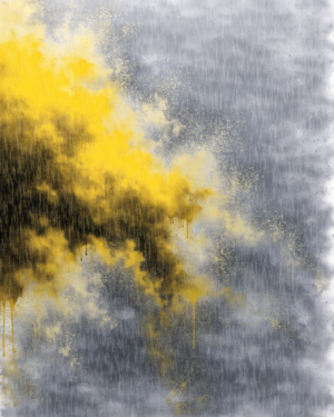 ON2_CcQ_pwzTtjXAj0nXB_Sv64QBX4.webp Abstract digital artwork: a flat grey field with soft overspray haze and a burst of yellow, orange, magenta and cyan drifting and dripping across it.
