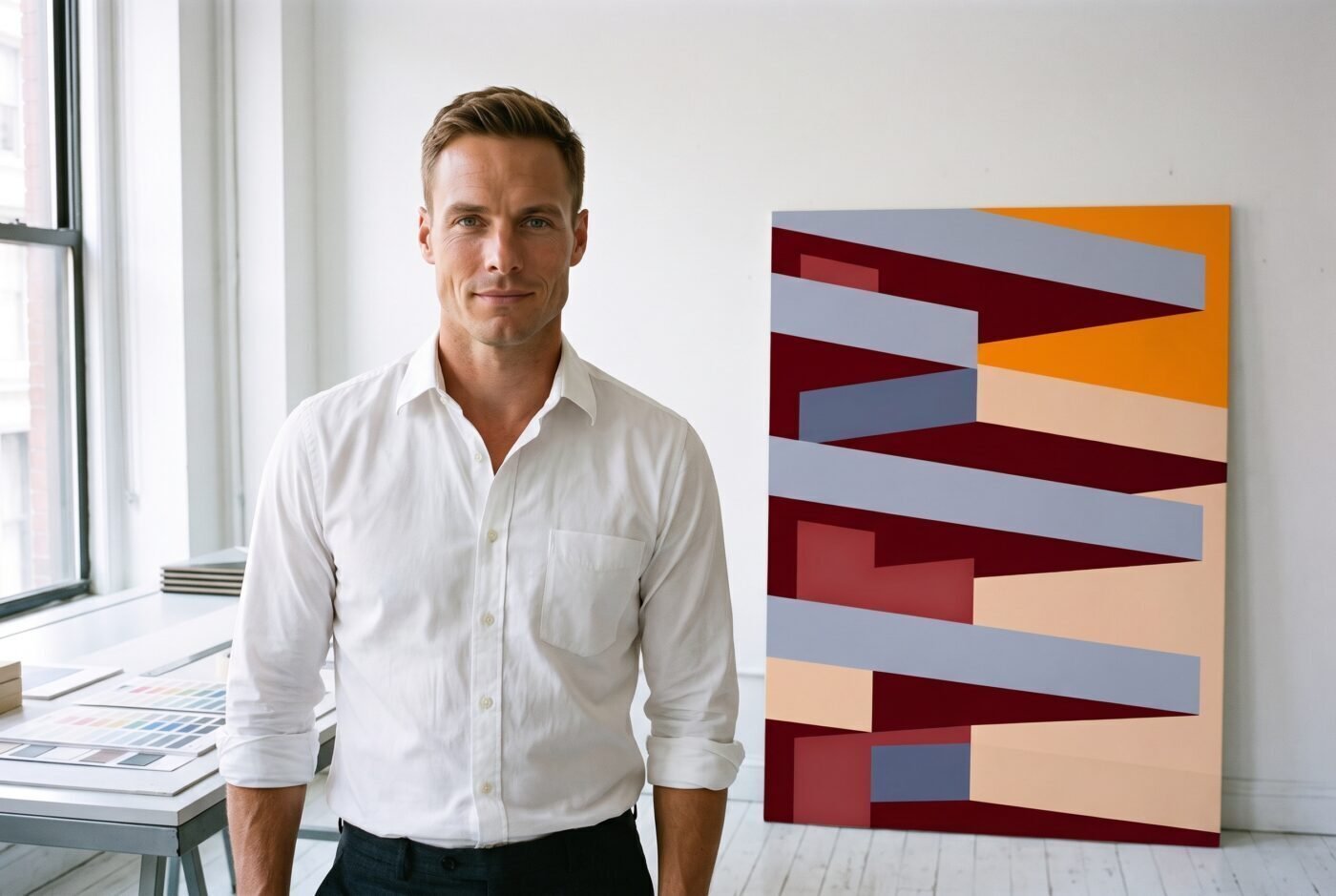 Alex Ward with Cantilevered Without Support in the studio