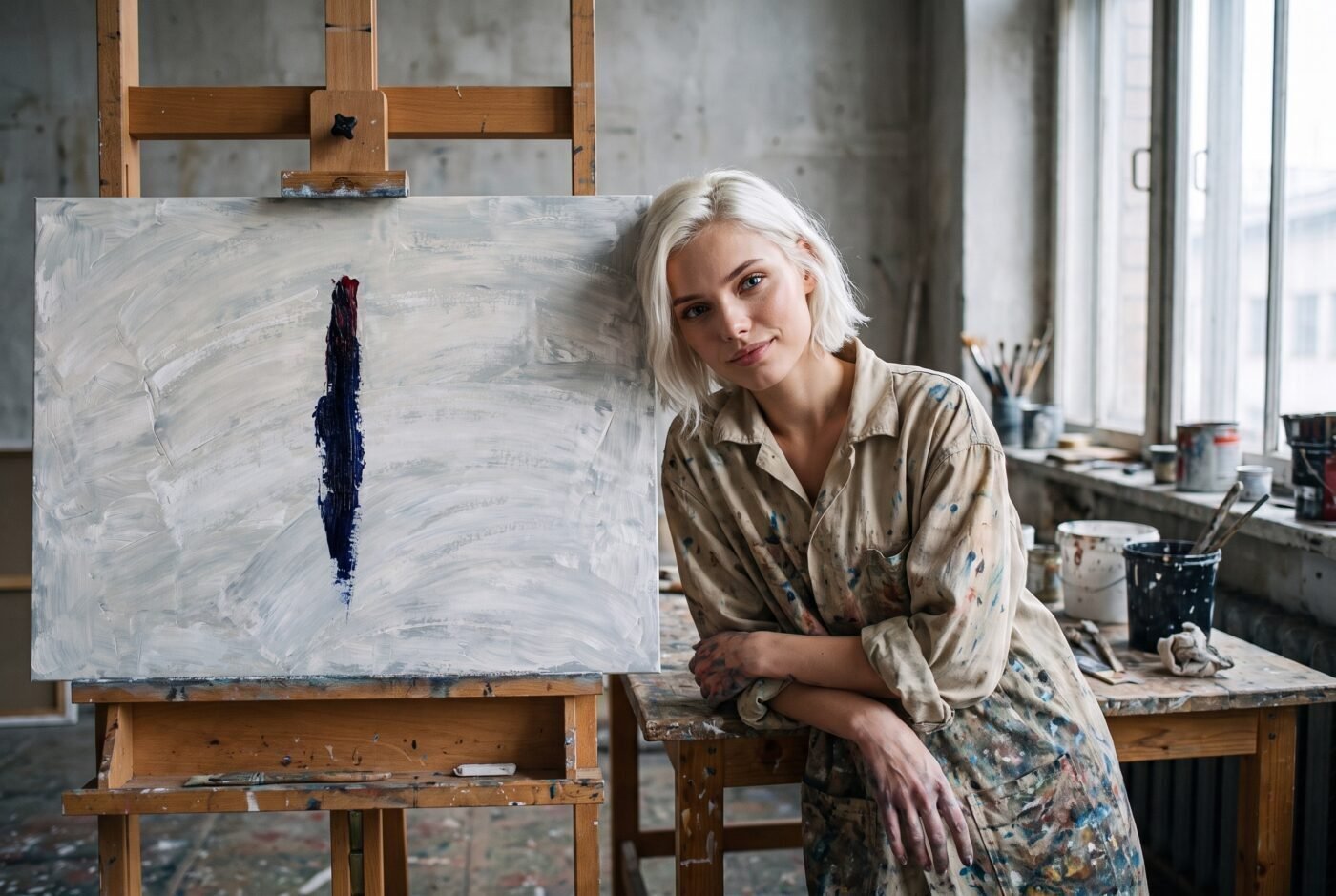 Anya Volkov with One Deliberate Incision in the studio