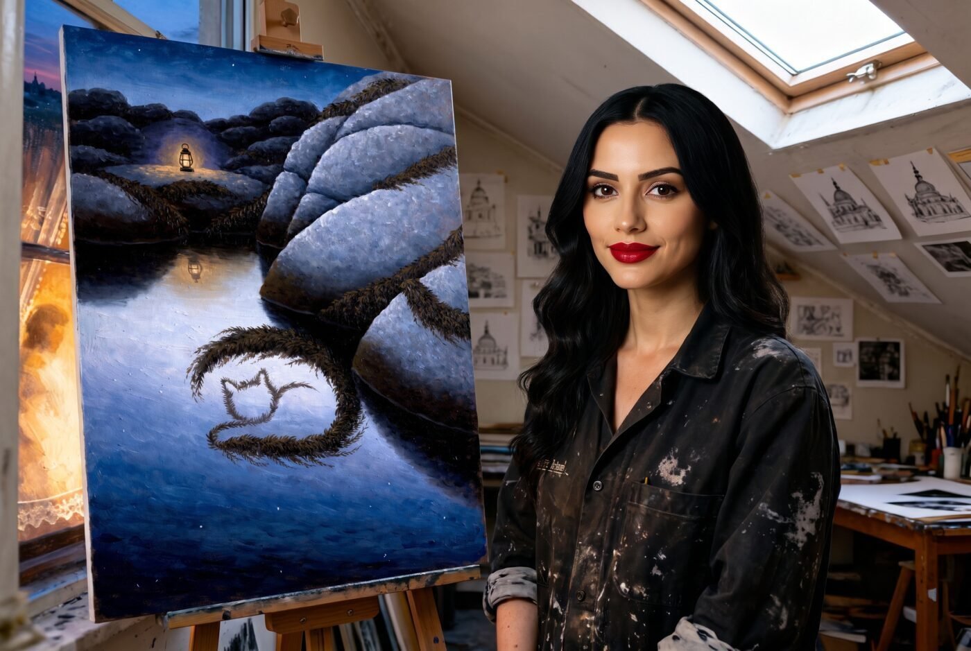 Carmen Delacroix with Sleeping in the Shallows in the studio