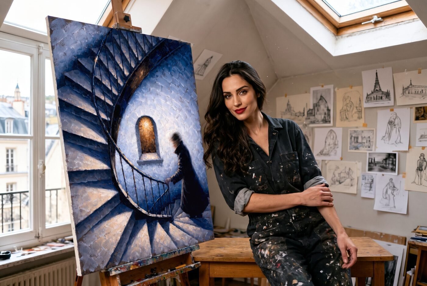 Carmen Delacroix with Climb Folding Inward in the studio
