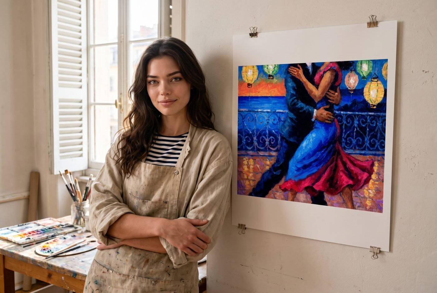 Isabelle Moreau with Embrace Dissolving Lantern in the studio