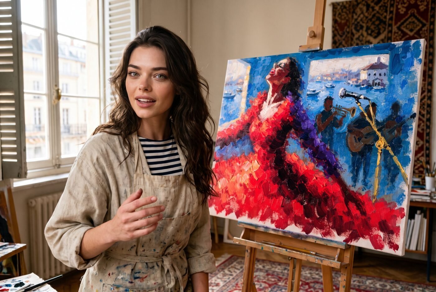 Isabelle Moreau with Note Held Blue in the studio