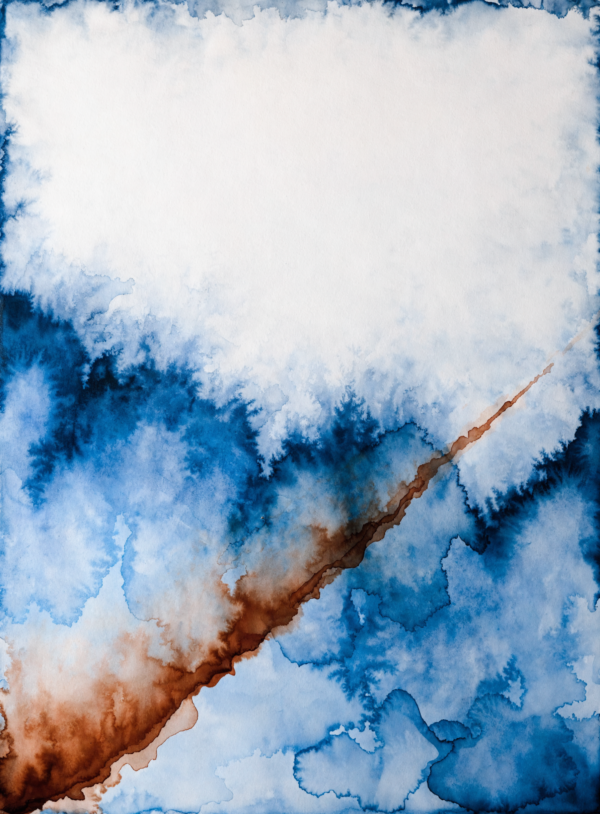 jmWt5KlnAOOFDf5uFL3RT_PIoG7jNj.webp Abstract painting of thin blue and sienna washes bleeding into one another, a diagonal stroke running off the edge of the frame, with one upper corner left bare.