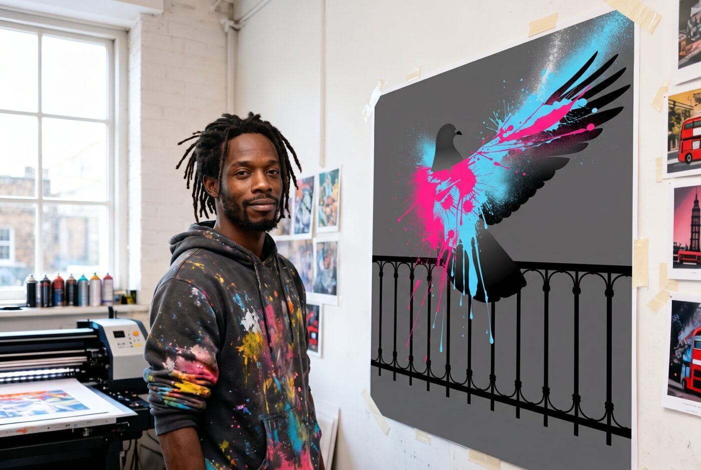 Kai Reynolds with Wing Unfolding Fuchsia in the studio