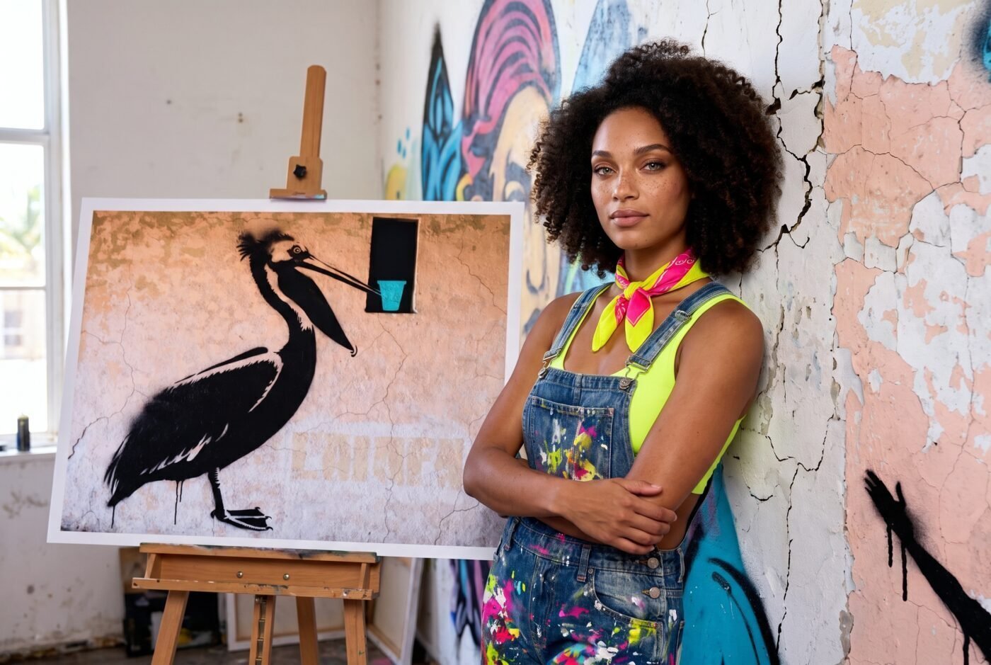 Luna Vasquez with Cortadito on the Wing in the studio