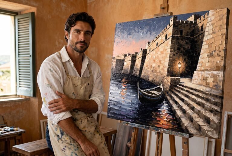 Marco bellini hero leaning harbour waking amber lamp walked past hour earlier