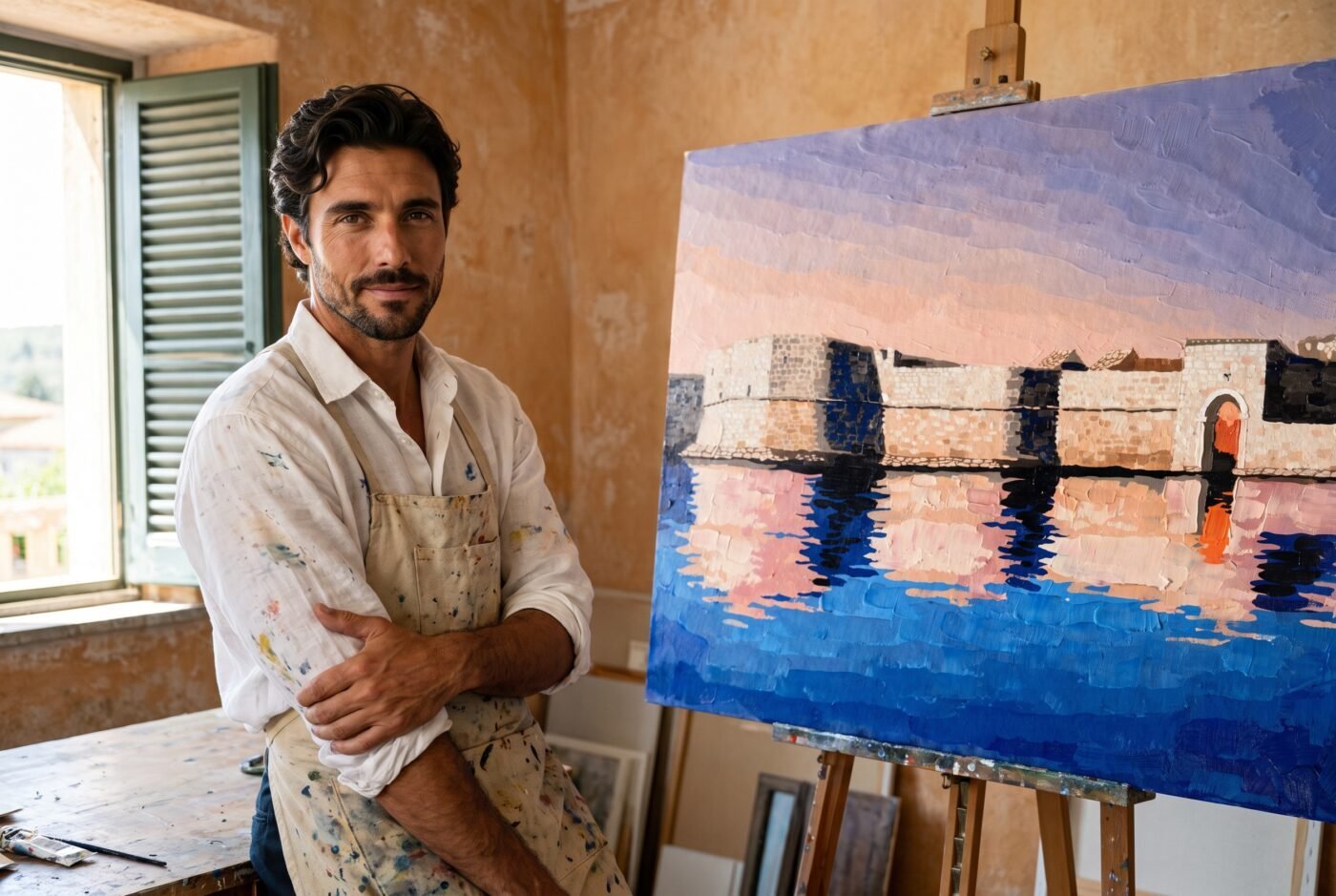 Marco Bellini with Stone Held Horizontal in the studio