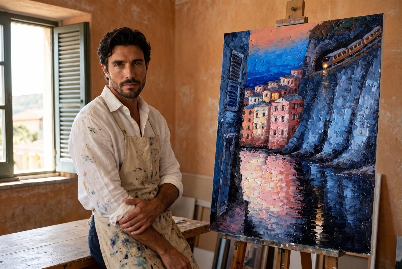 Marco Bellini with Train Arriving Amber in the studio