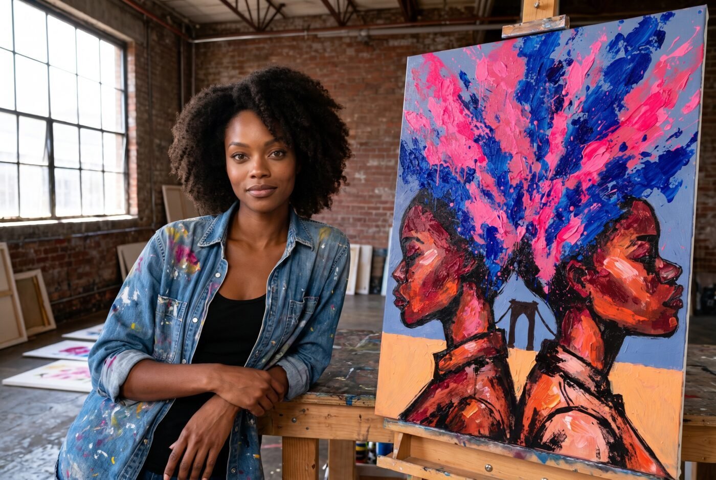 Naomi Brooks with Becoming One Colour in the studio