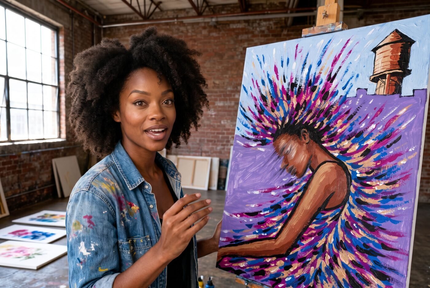 Naomi Brooks with Spin Toward Magenta in the studio