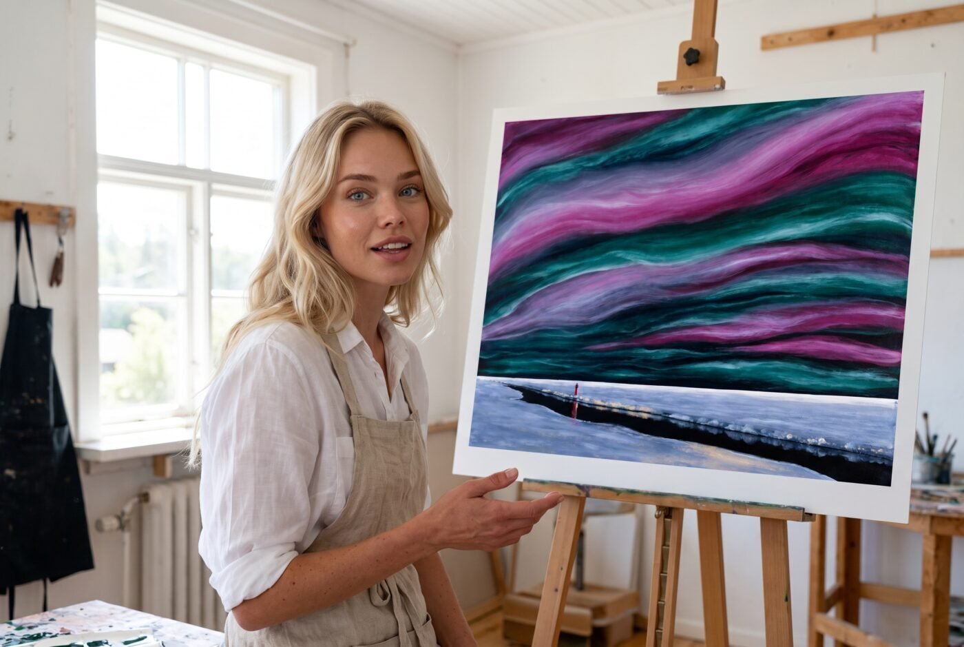 Sofia Larsson with Ice Holding the Light in the studio