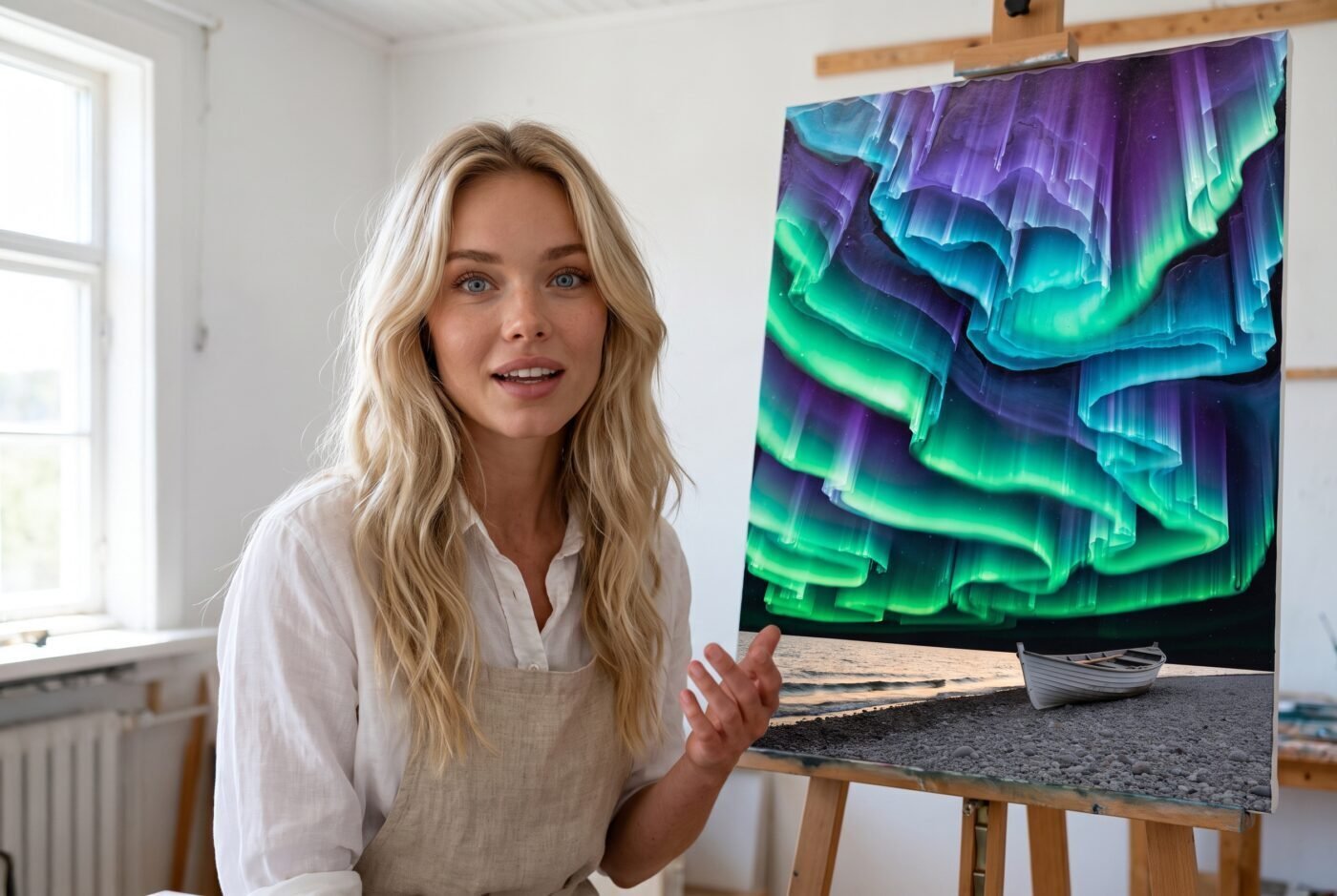 Sofia Larsson with Keel Resting Violet in the studio