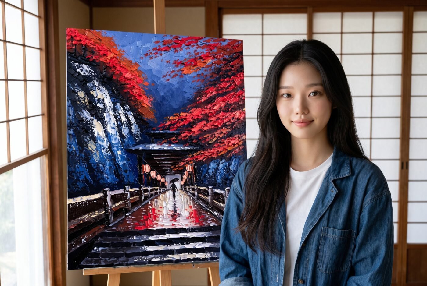 Yuki Tanaka with Bridge Suspended Scarlet in the studio
