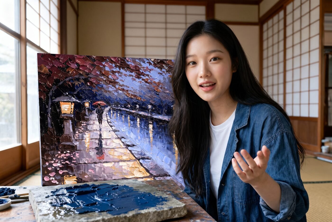 Yuki Tanaka with Lanterns Doubled Below in the studio