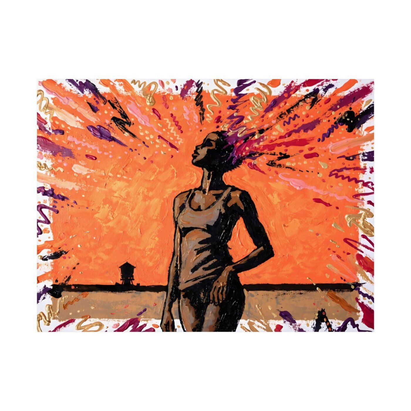 Skyline Igniting Her: the bloom catches fire by Naomi Brooks, shown in a room