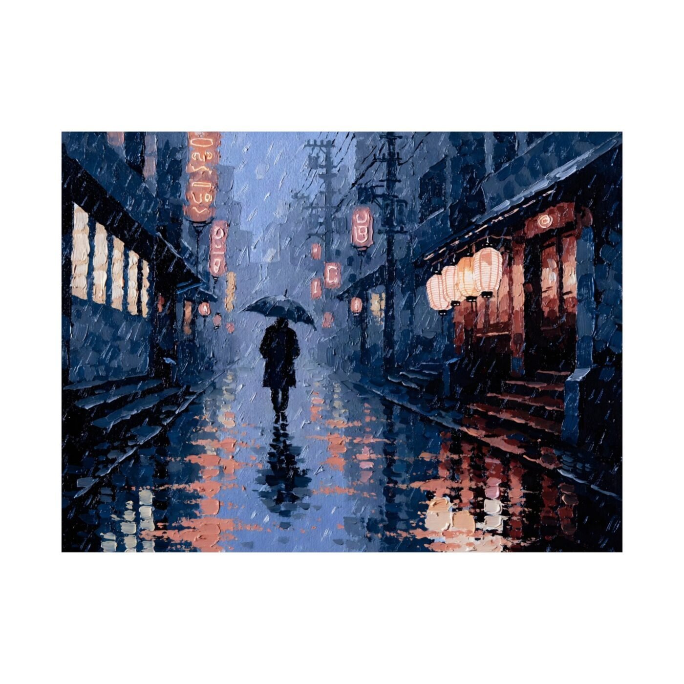 Neon Pooling Quiet: why Shibuya needed the rain by Yuki Tanaka, shown in a room