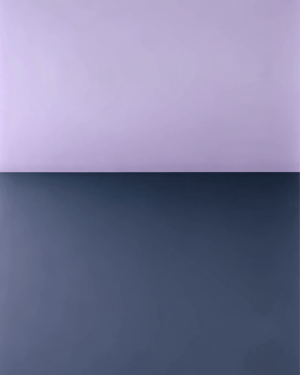 A large flat field of deep gray-blue beneath a soft lavender band, divided by a single hard horizontal edge set high and off-centre in the frame.